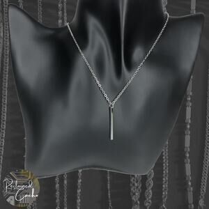 Silver Drop Bar Charm Necklace